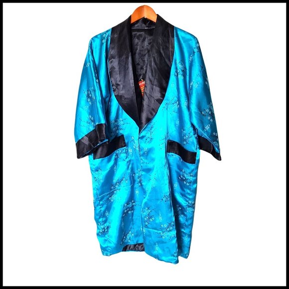 Unbranded Other - Reversible Kimono Blue Floral Black Embroidered Dragon S Small